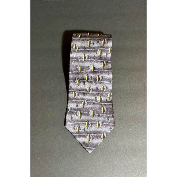 Vintage Zylos by George Machado Silk Tie Gray Yellow Geometric Diamond 90s - Picture 1 of 4